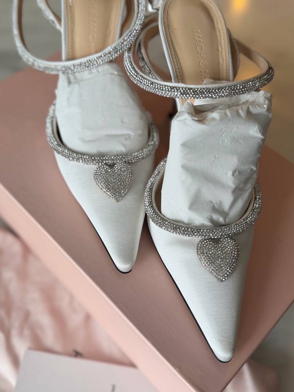 MACH & MACH White Crystal-Embellished Pointed-Toe Heels